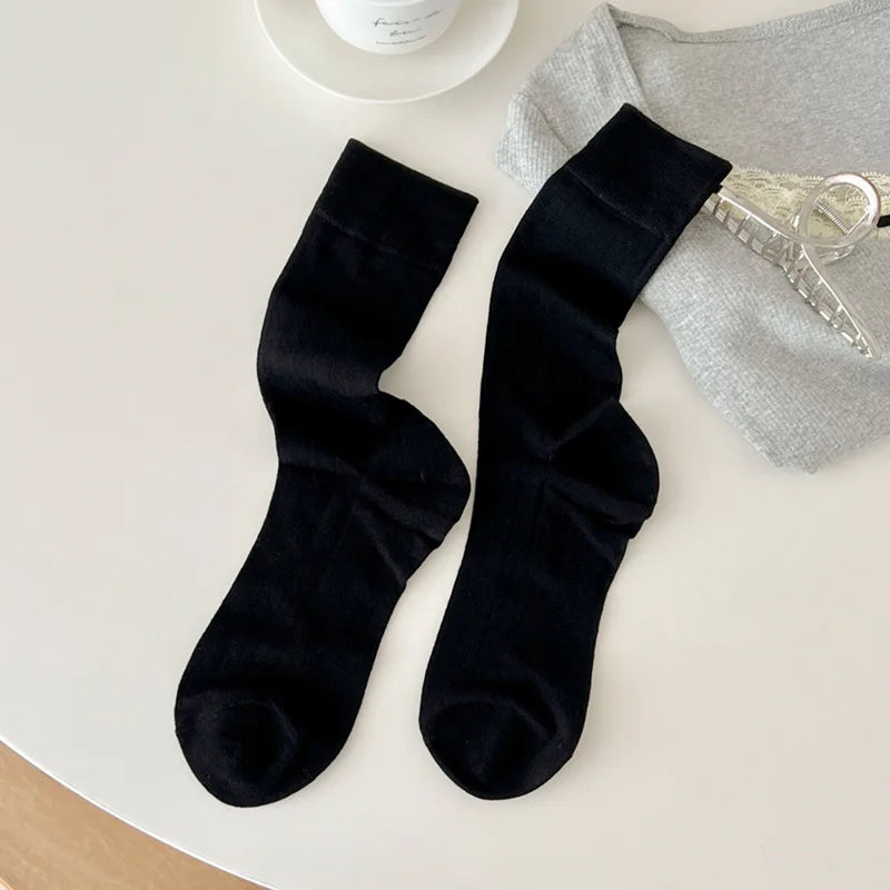 Solid Color Socks Women Bamboo Fiber Thin Breathable Summer Elastic Long Socks Korean Fashion Streetwear Black White Gray Socks