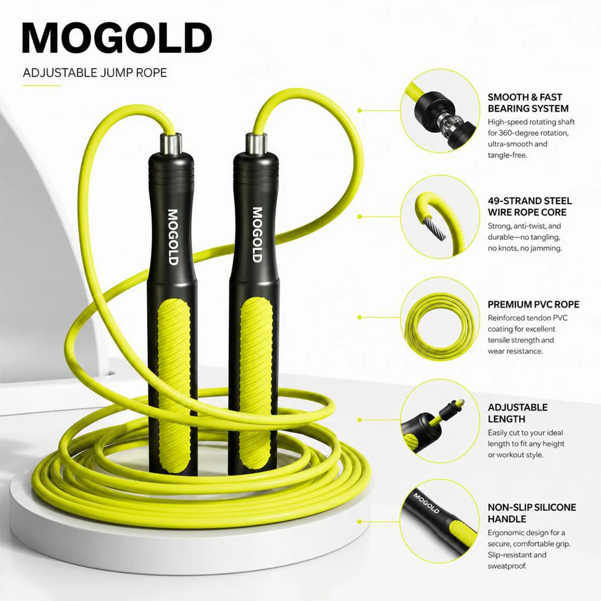 MOGOLD Professional Speed Skipping Rope – Inner Steel Core, No Tangles, Sturdy Durable, Non-Slip Grip | Fitness Fat Loss
