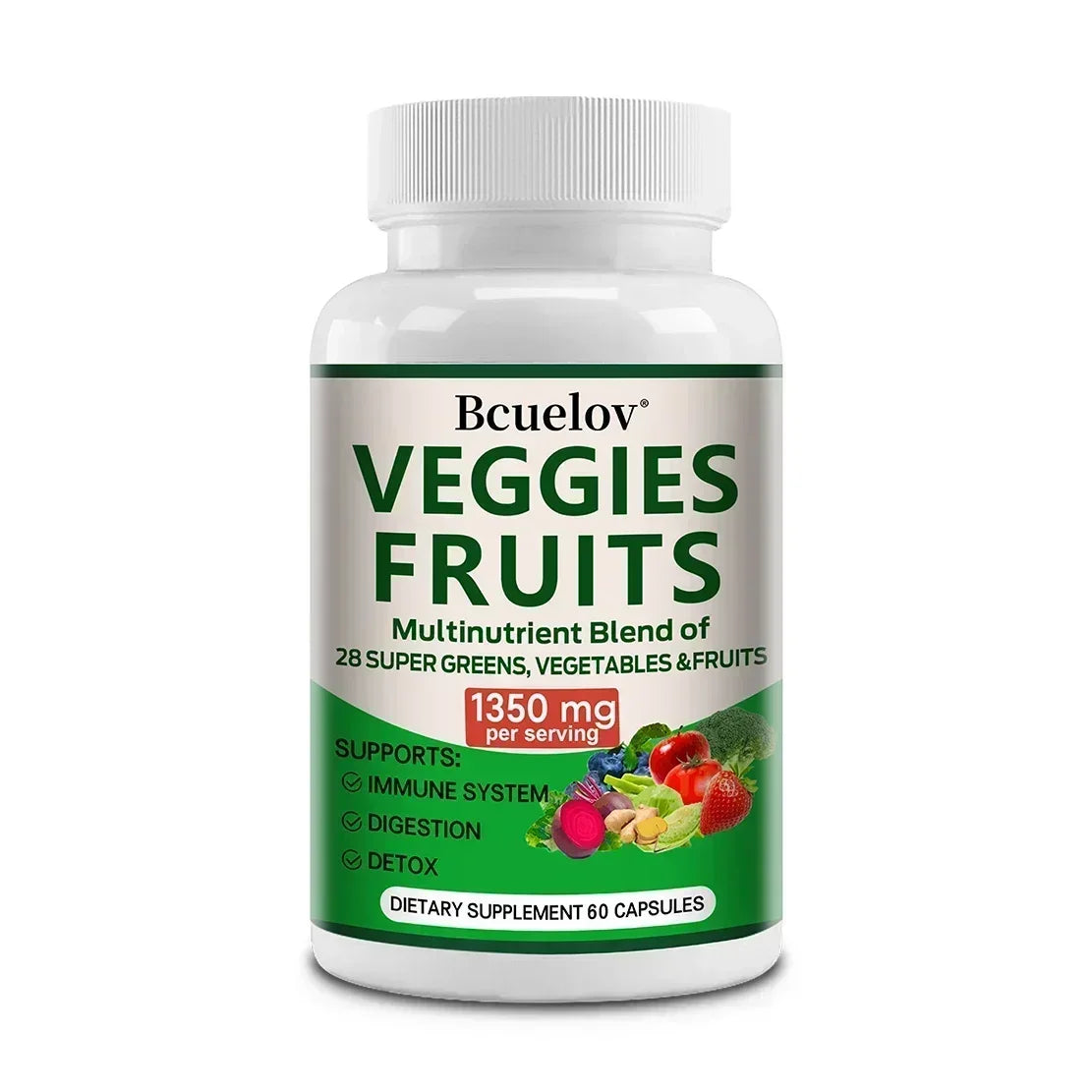 1350mg Fruit and Vegetable Supplement - 28 Complex Nutrients - Boosts Digestion, Detoxification, and Immune Support