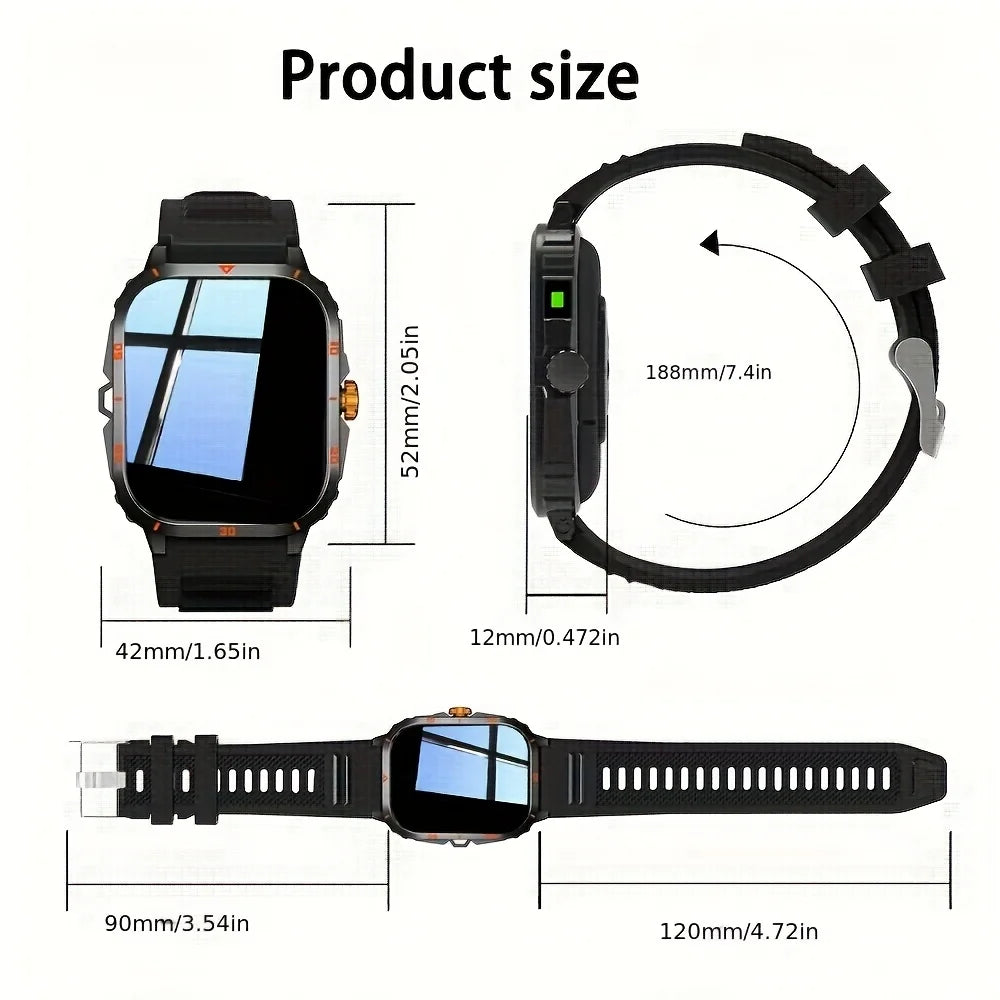 Outdoor Men'S Smart Watch 2.01 Inch Full Touch Screen Display, Wireless Call, Multiple Sports Modes , Weather Display ,Music Control, Suitable for Iphone & Android,Valentine's Day/Christmas/New Year/Birthday Watch Gifts