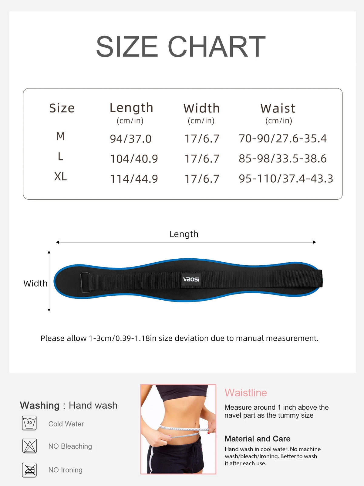 VBOSi 1 Piece Adjustable Weightlifting Belt – Strong Core Support for Gym, Training & Powerlifting