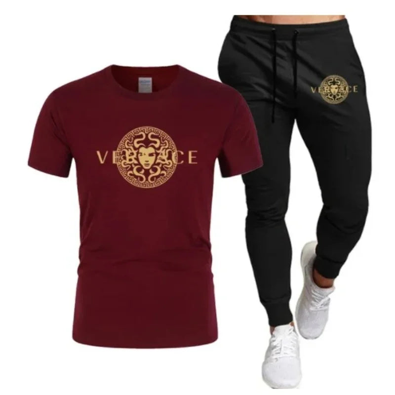 Men's Printed Fitness Tshirt and Pants Set, Urban Tracksuit, Men's Running Wear, Intel Suit