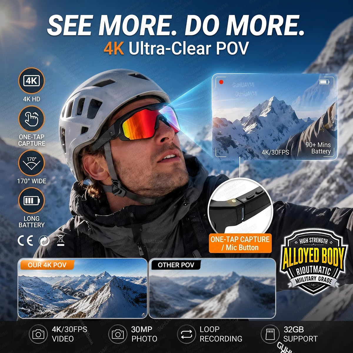 2026 New AI Smart Sports Glasses 800W Camera 1200P HD Anti-shake Cycling Video Shooting Artifact ChatGPT 32GB Windproof Goggles
