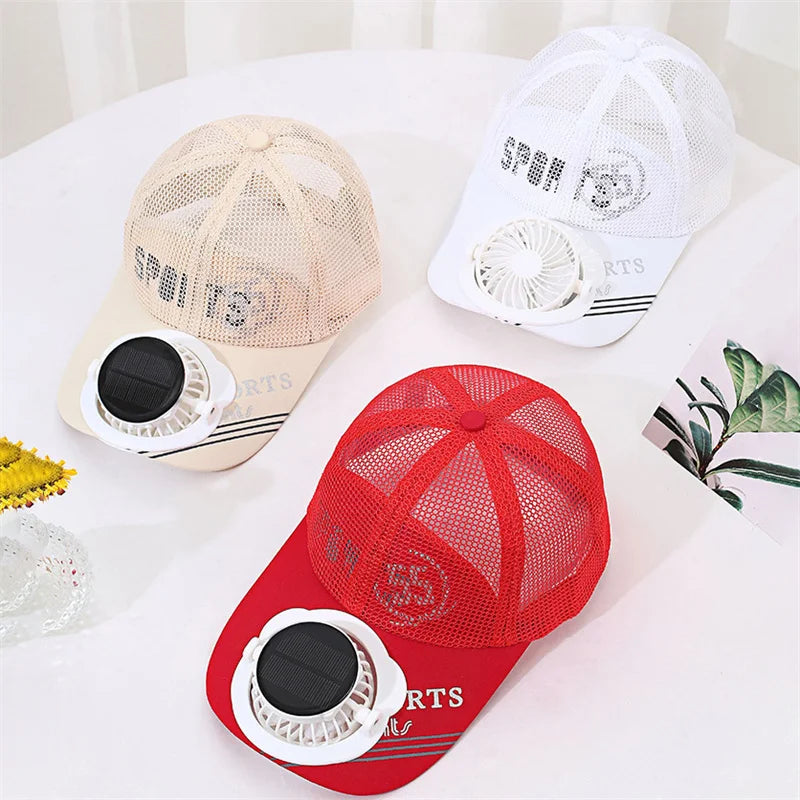 Solar Powered Charge Fan Baseball Cap Adults Summer Outdoor Camping Fishing Sun Shading Duck Tongue Mesh Cap Father's Day Gifts