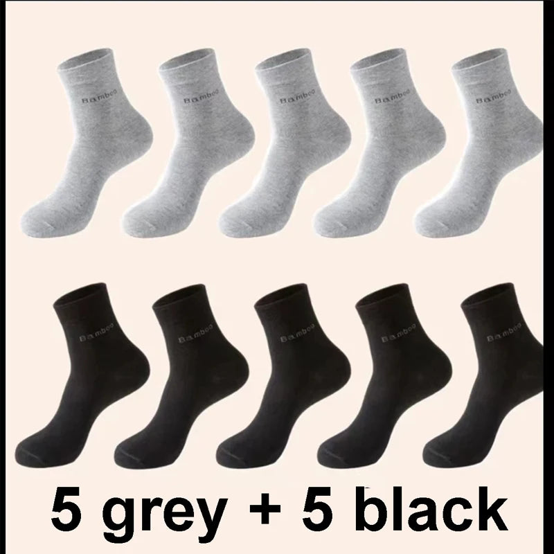 10 Pairs /Lot Bamboo Fiber Socks Men Casual Business Anti-Bacterial Breatheable Men's Crew Socks High Quality Guarantee Socks