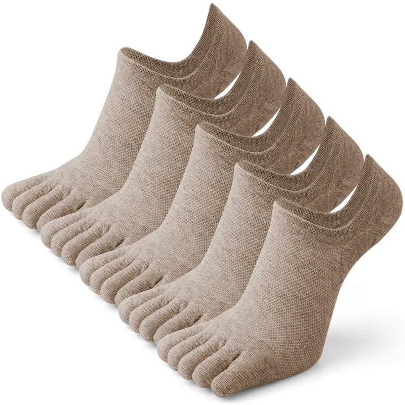 5 Pairs Men's Open Toe Boat Socks Breathable Invisible Ankle Short Socks Elastic Men Five Finger Socks Silicone Anti-slip Sports