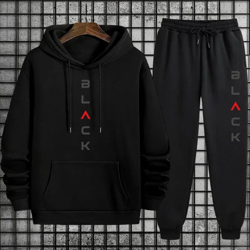 2026 New Arrival Men's Tracksuit Black Letter Print Sweatshirt + Pants Urban Causal Fashion Sportswear Fall/winter Sports Suit