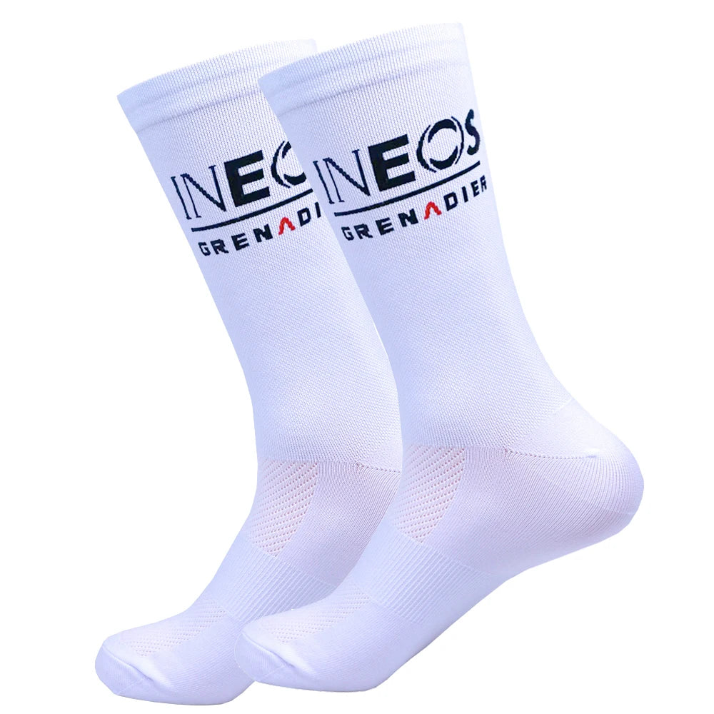 White TREKKING Cycling Socks Non Slip UAE Team Soccer Socks Cushioned Breathable Running Yoga Basketball Bike Sports Grip Socks