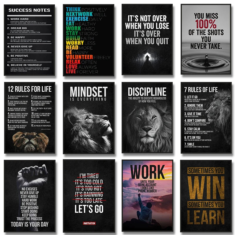 Motivational Quotes Success Canvas Poster Lion Mindset Is Everything Poster Wall Art Print Painting Office Living Room Decor