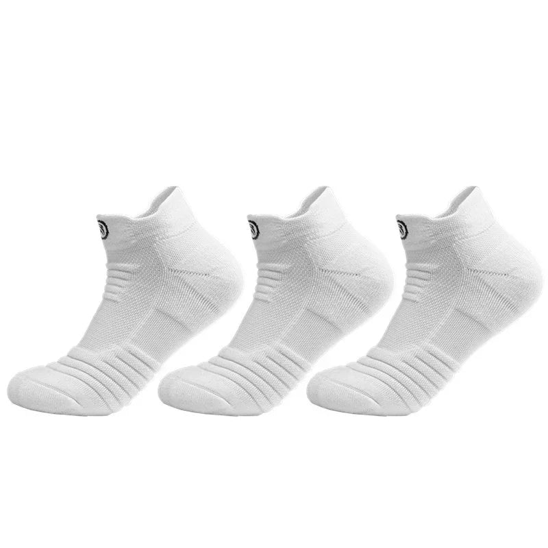 3 Pairs Men Socks Thickened Towel Bottom Professional Running Socks Cycling Sports Socks Black White Socks Short Socks