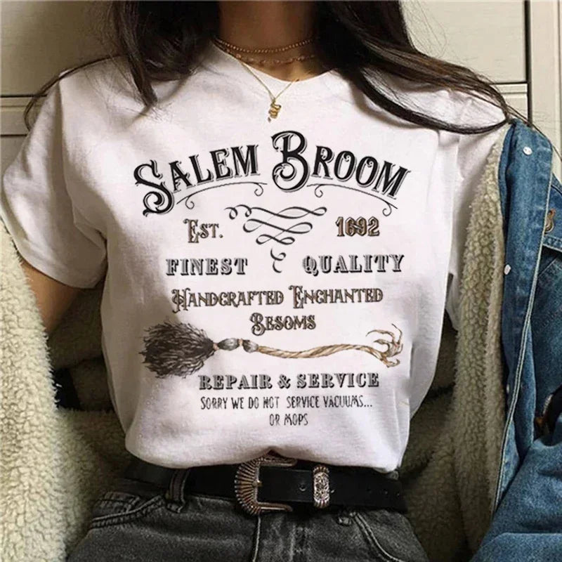 T-shirts Short Sleeve Harajuku Graphic Top Shirts Street Costume Women Cartoon Witch Magic Tshirt Halloween Print