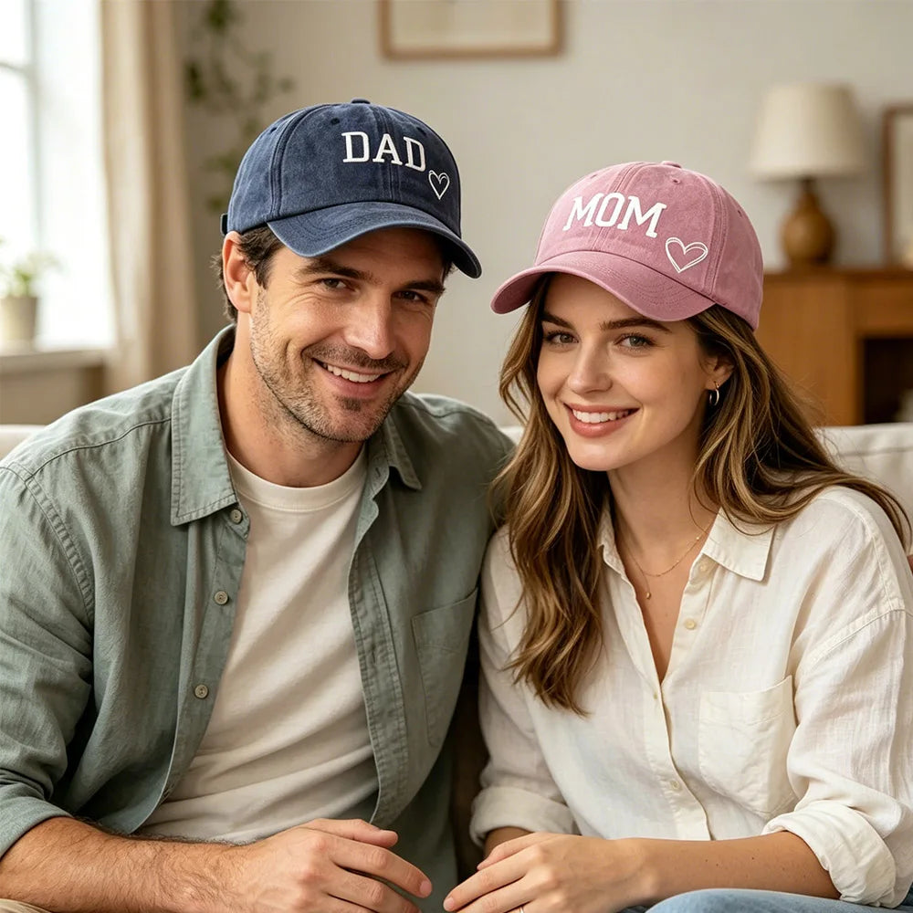 DAD MOM Washed Cotton Baseball Caps Unisex Denim Sport Hat Family Couple Sun Hats Outdoor Soft Top Breathable Sunshade Caps