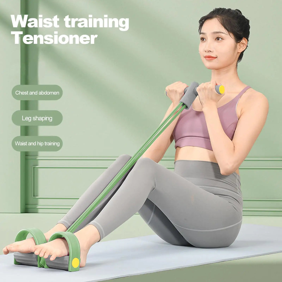 Foot Pedal Resistance Band 4-Tube Pedal Tension Rope Yoga Elastic Pull Rope Fitness Sit-up Exercise Equipment for Home Gym