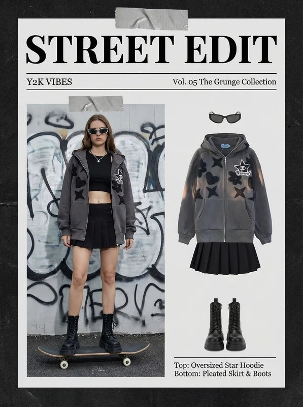 Women Retro Embroidery Hoodies Autumn Winter Zip Up Long Sleeve Loose Jacket Coats Y2k Harajuku Casual P