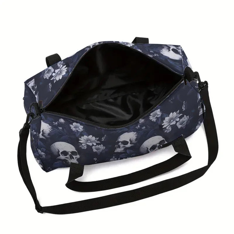 Skull Flower Large Capacity Luggage Bag For Boy And Girls Best Gifts 2D Flat Cartoon Travel Duffels Hand Bag For Children