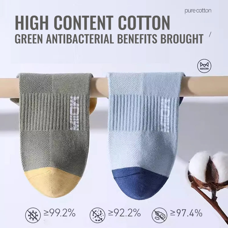 MiiOW 100% Pure Cotton Short Socks Men Ankle Sock Business Dress Ear-lifting Heel Protection Deodorant Antibacterial Sports Sock
