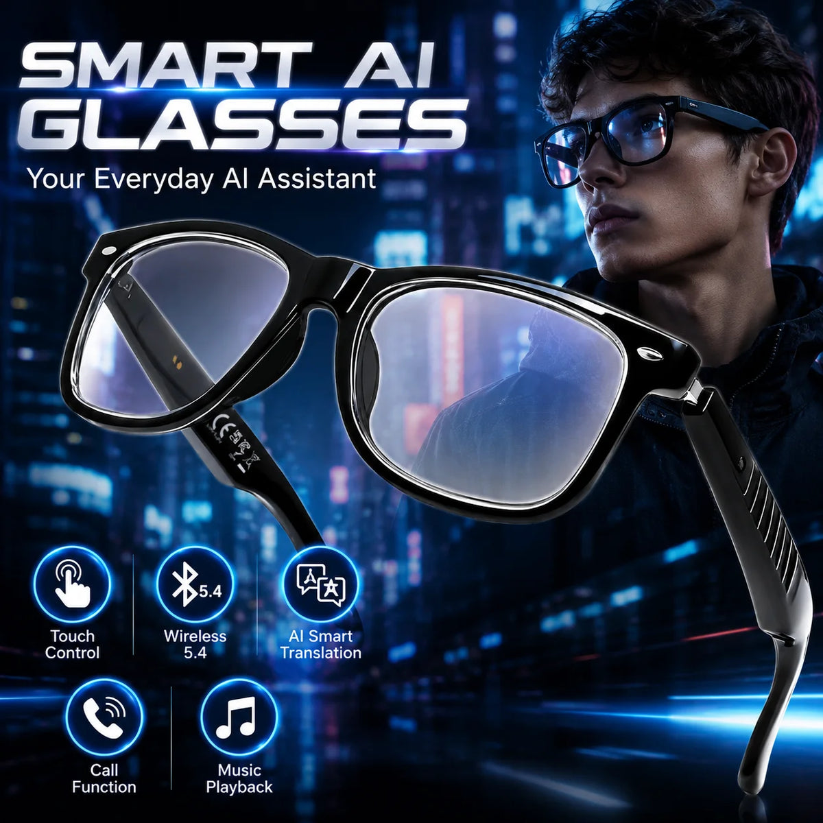 New Smart Translation Glasses with Dual-Touch Audio Playback and Hands-Free Calling