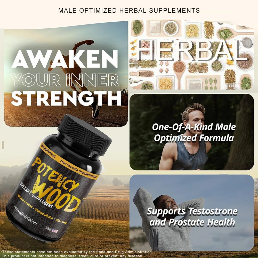 Extra Strength Male Supplement with Panax Ginseng Ashwagandha Gingko Tribulus Extract for Energy, Stamina, & Boosting Blood Flow