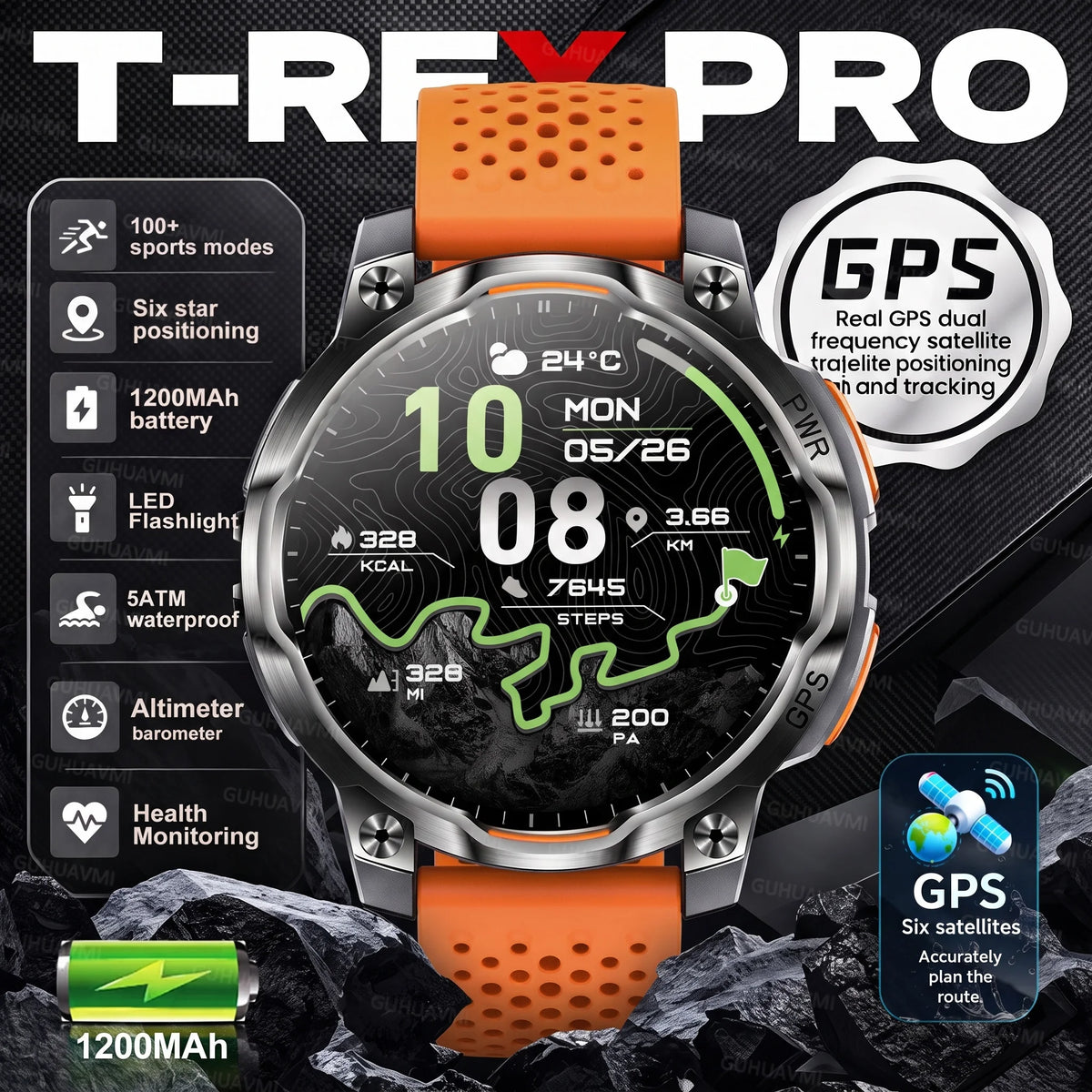 New Technology 2026 Offline Map GPS Smart Watch Men 1200mAh Battery Waterproof Compass Altimeter 100+Sports Military Smart Watch