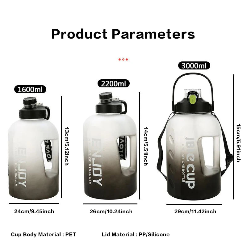 3 Liter Sports Water Bottle With Handle Large Capacity Fitness With Scale Gradient Kettle Outdoor Plastic Portable Water Bottle