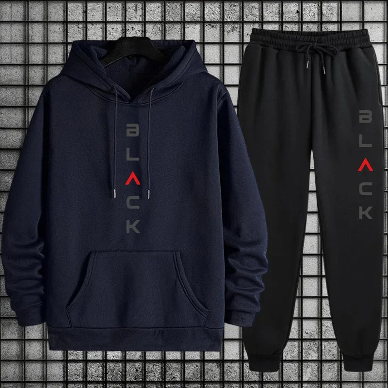 2026 New Arrival Men's Tracksuit Black Letter Print Sweatshirt + Pants Urban Causal Fashion Sportswear Fall/winter Sports Suit