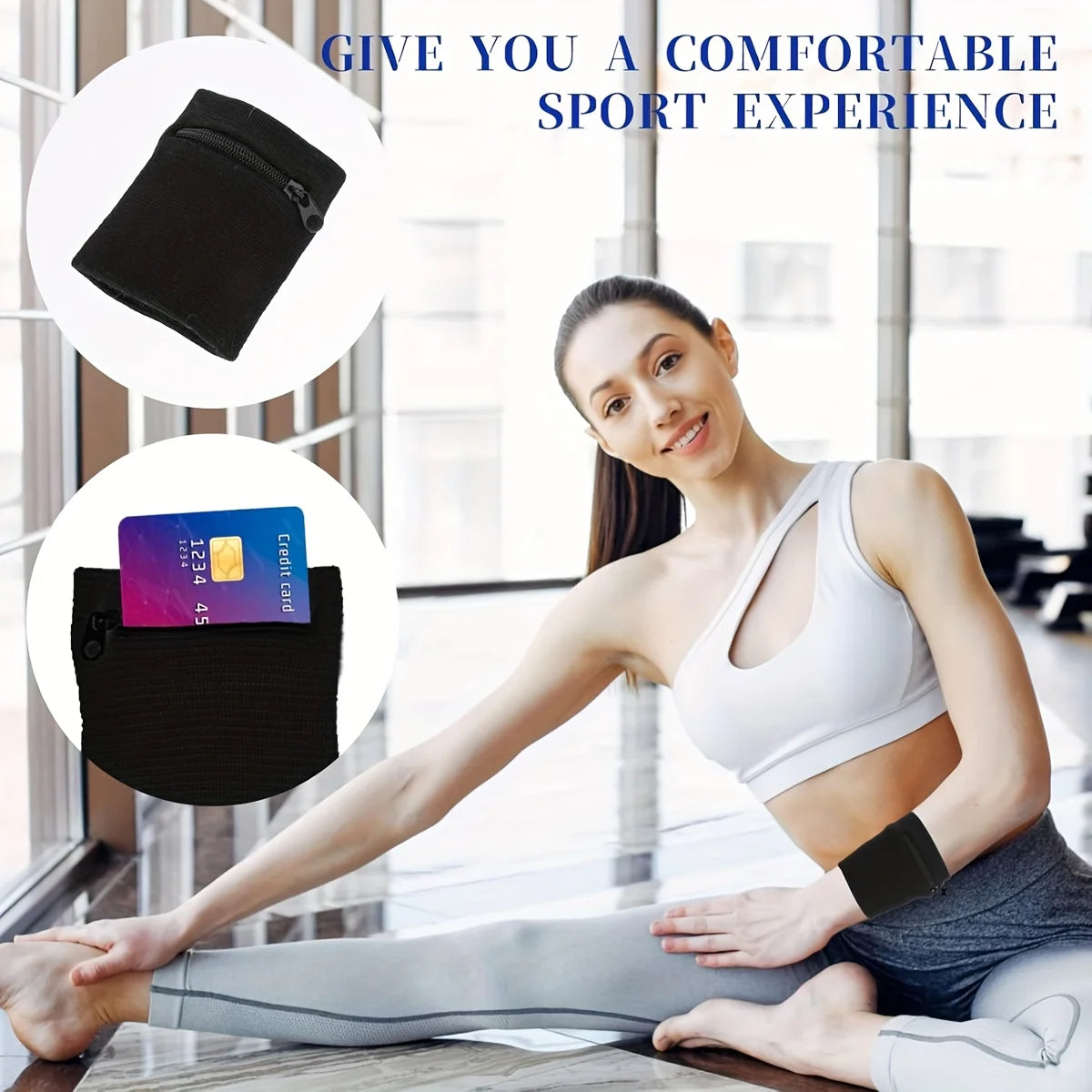 Wrist Wallet, Wrist Sweatband with Zipper Breathable Wristbands Ankle Wallet Coin Keys Storage Pouch Pocket