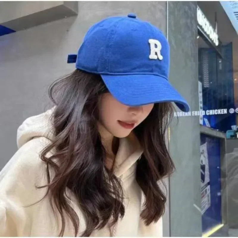 2025 Large Head Circumference Baseball Cap Men's /Women's Dome Hat Soft Top Cap 60/65cm Sun Protection Letter R Hat Adult Caps