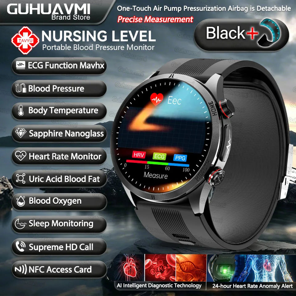 Upgraded Version Airbag Pressurization Accurate Blood Pressure Airbag Smart Watch Man ECG NFC Health Tracking SmartWatches Woman