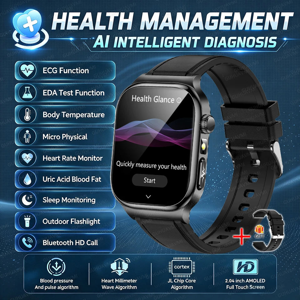 2026 New Hospital Level Health Smart Watch Body Fat ECG Blood oxygen BP Health AMOLED Screen HD Call Sport Smart Watches For Man