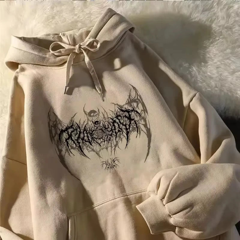 Skull Graphic Printed Long Sleeve Men Hooded Women's Sweatshirt Gothic Top Black Punk Style Fashion Cool Girl Unisex Hoodie