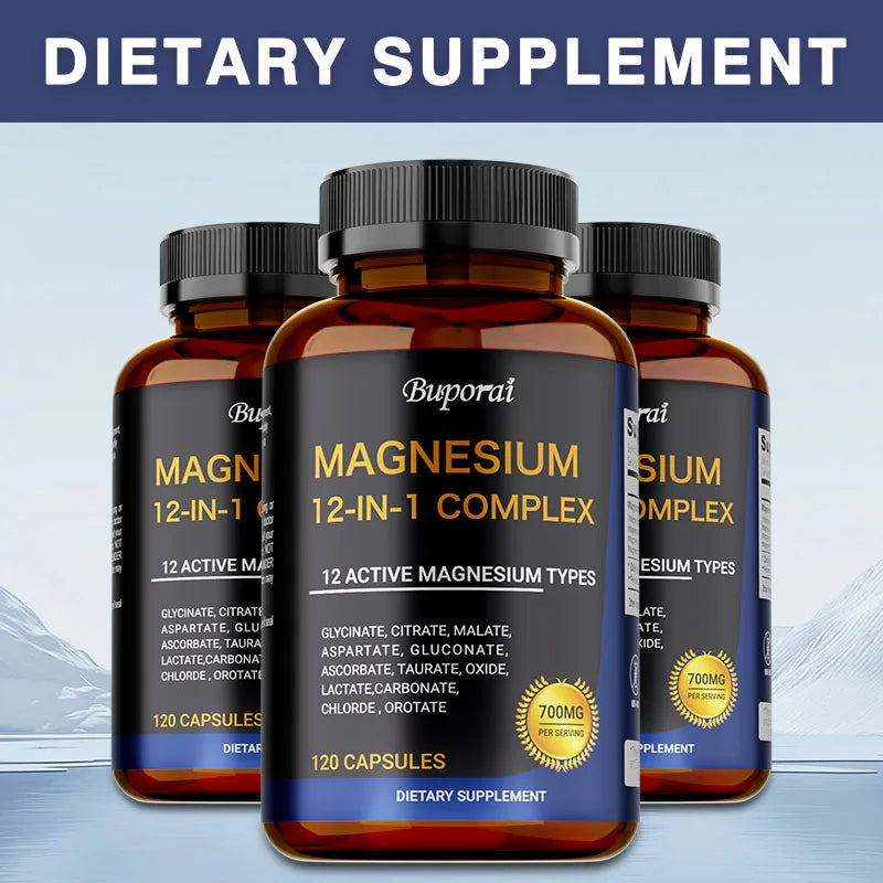 Magnesium Complex Capsules - Support Muscle, Bone, Heart Health, Improve Sleep, Stress & Anxiety Relief - Dietary Supplement