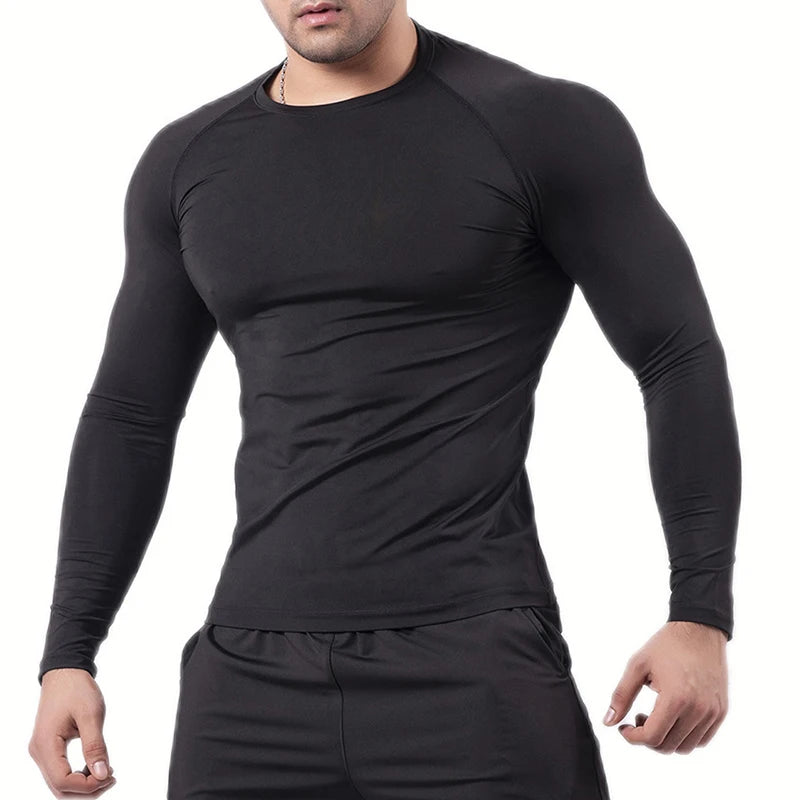 Spine Print Long Sleeve Compression Shirt for Men Athletic Quick Dry T-shirts Gym Workout Running Tees Tops Baselayer Undershirt