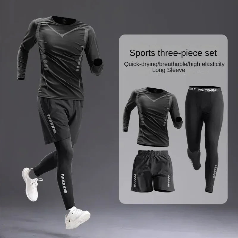 New Men's Sportswear 1-5Pcs Suit All-Season Running Cycling Fitness Quick Drying Clothing Jogging Training Men's Track Suit Set