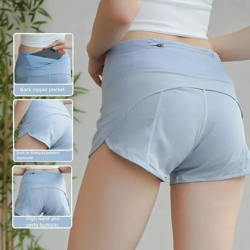 Women 2-in-1 Anti Chafing Sports Shorts Quick Dry Running Yoga Shorts Summer Thin Breathable Outdoor Fitness Short Pants