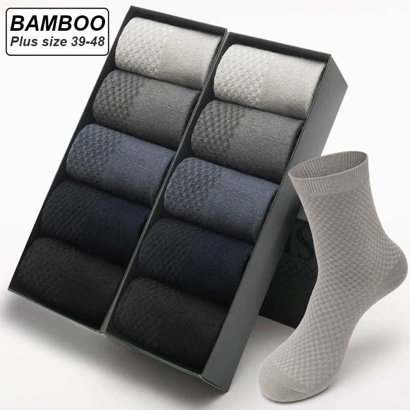 Bamboo Fiber Men's Socks 10Pairs Black Business Soft Breathable Long High Quality Autumn for New Male Sock Plus Size 39-48