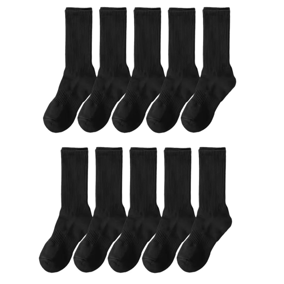 10/20/30Pairs Pure Cotton Men's High Socks Classic Black White Breathable Sweat-Absorbent Warm Elastic Sports Socks