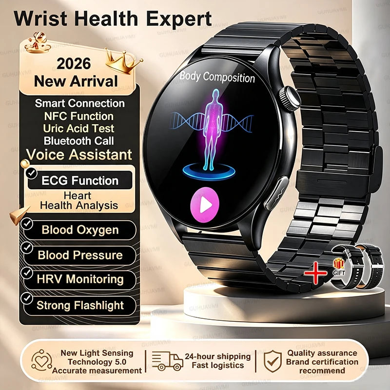 2026 NEW Health Check Smart Watch Man ECG+PPG Blood Oxygen Heart Rate Monitor 1.56