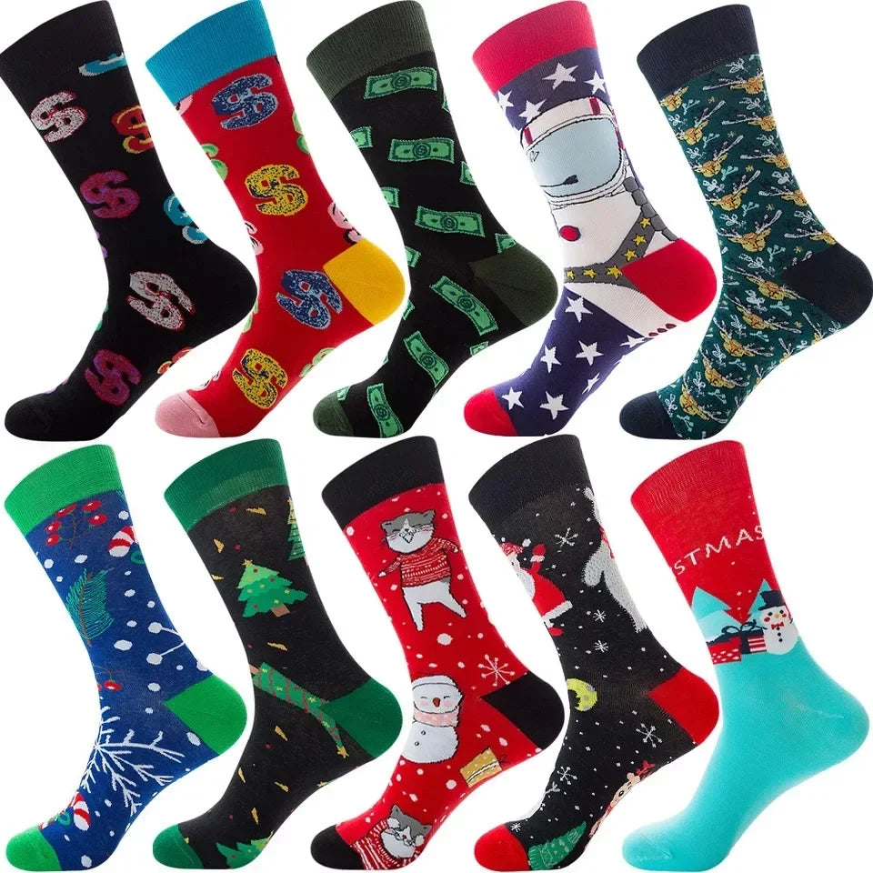10 Pairs Lot Pack Men Women Couples Lover Socks New Arrival Rhombus Animal Christmas Cartoon Fruit Food Dot Cotton Happy Socks