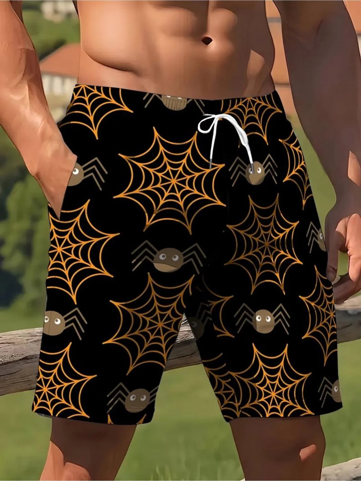Summer Men's Women's Quick-Drying Beach Shorts Halloween Pumpkin Printed Shorts Beach Swimming Party and Outdoor Sport Shorts