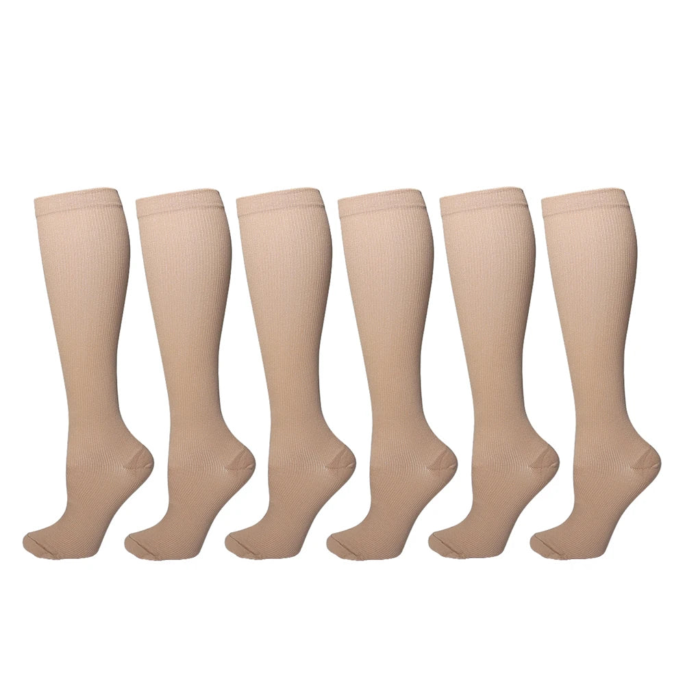6Pairs Copper Ion Sports Compression Socks for Men Women Solid Color Compression Pressure Socks for Cycling Football Basketball