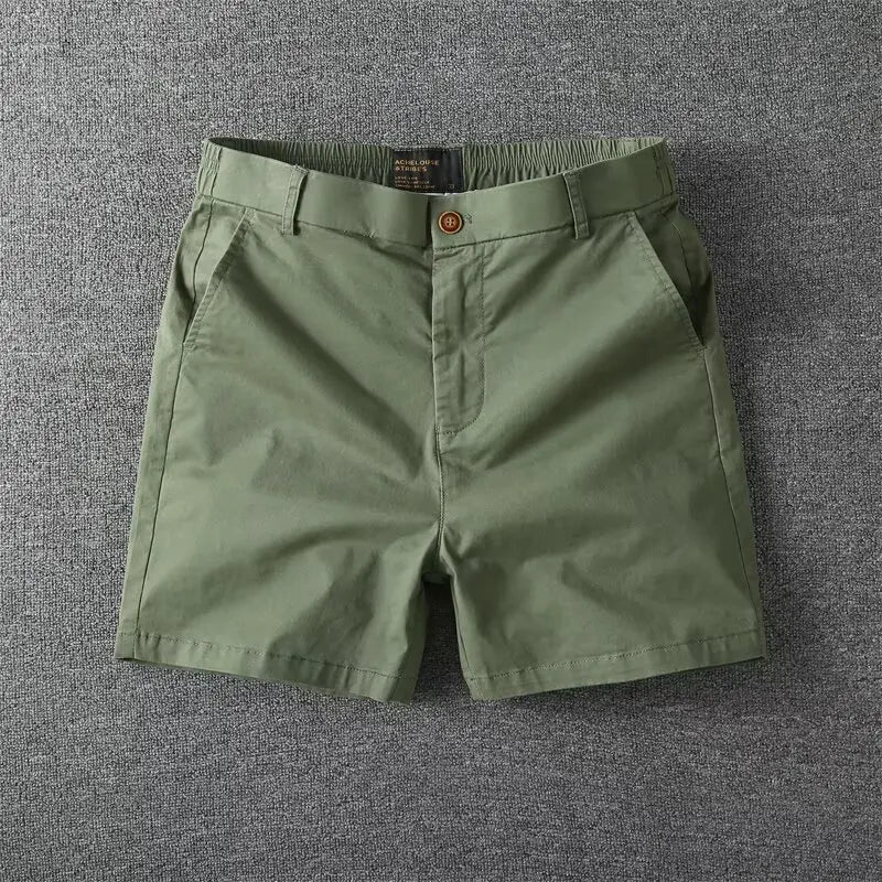 Men's Summer Casual Shorts Pure Cotton Solid Color Stretchy Straight Pants Trendy Hight Waist Elastic Waist Quarter Beach Pants