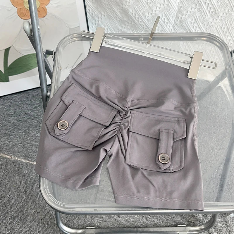 Nude High Waist Peach Butt Sport With Pocket Yoga Shorts Leggings Quick Drying Gym Training Cycling Outdoor sports Shorts