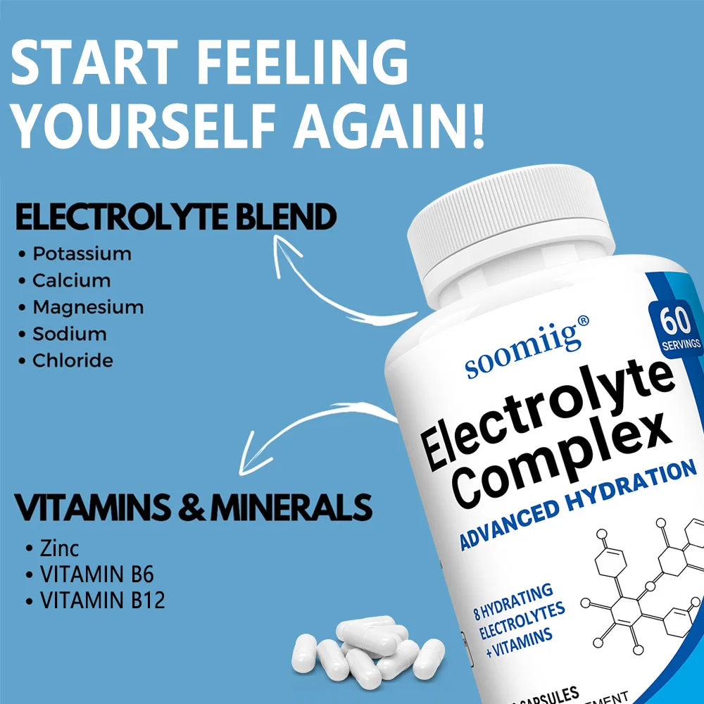 Electrolyte Salts Capsules with B6,B12, Magnesium, Potassium & Zinc, Fast Hydration, Reduces Muscle Cramps, Supports Recovery