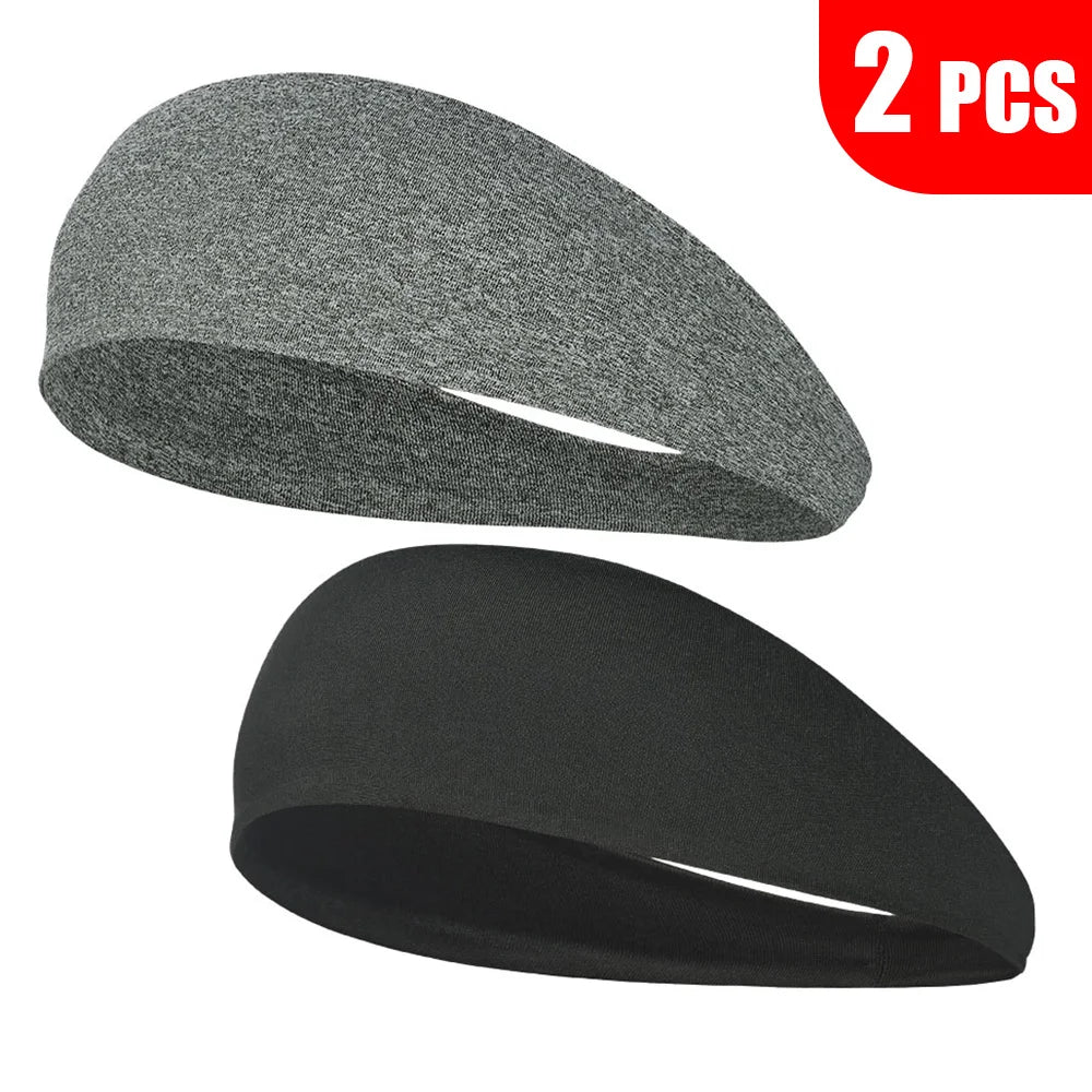 2PCS Sports Headband Elastic Sweatband Outdoor Running Cycling Yoga Gym Fitness Tennis Baseball Hair Band Bandage Headband Men