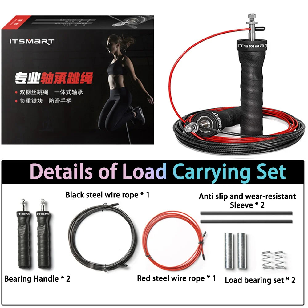 Adjustable Steel Wire Skipping Rope Set with Sports Carbon Steel Bearings for Fitness Physical Training