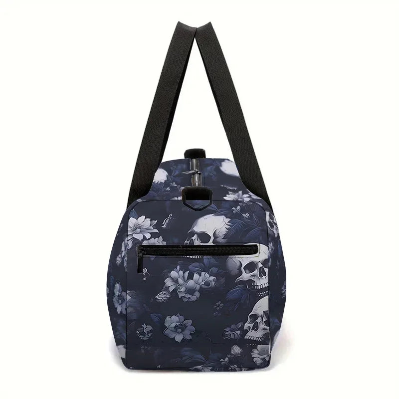 Skull Flower Large Capacity Luggage Bag For Boy And Girls Best Gifts 2D Flat Cartoon Travel Duffels Hand Bag For Children
