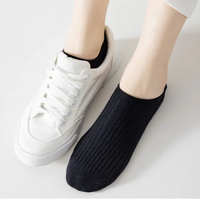 10 Pairs Women's Boat Sock Thin No Show Socks Non-Slip Solid Socks Slippers Simple Breathable Comfortable Casual Ankle Sox