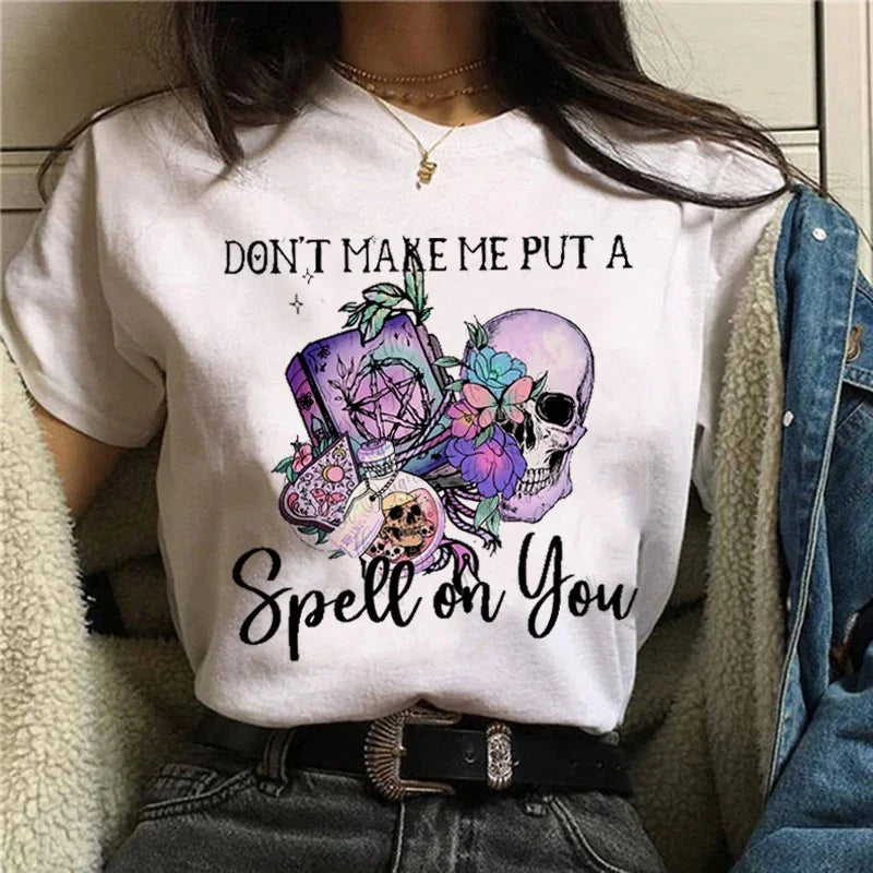 T-shirts Short Sleeve Harajuku Graphic Top Shirts Street Costume Women Cartoon Witch Magic Tshirt Halloween Print