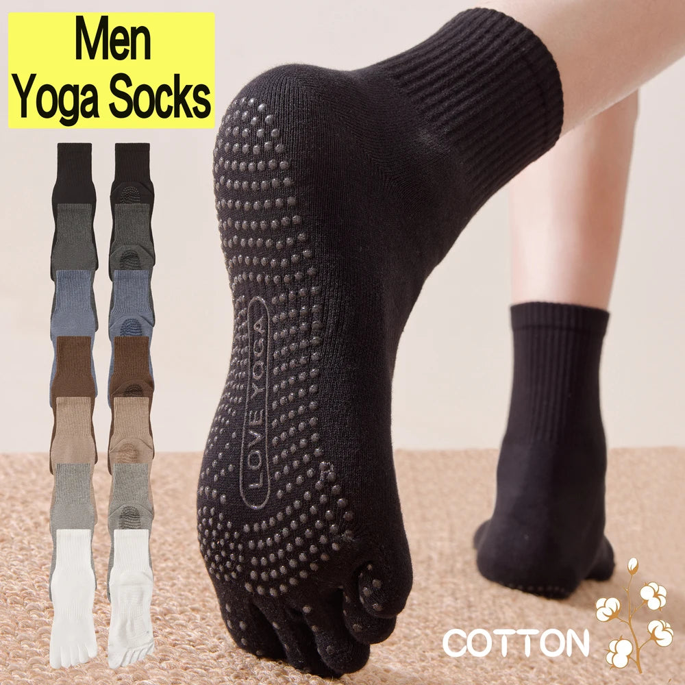 1/3 Pairs Men's 5-Toe Yoga Socks in Cotton Non-Slip Silicone Grip Sweat-Absorbent Pilates Socks for Gym Fitness Indoor Training