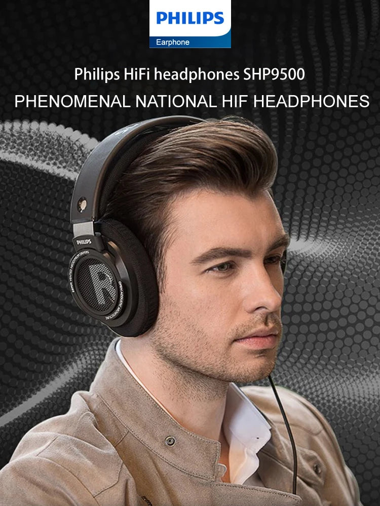 Philips SHP9500 Headphone HiFi Stereo Wired Earphone Computer Online Learning Earbuds Esports Game 3.5mm 6.3mm Universal Headset